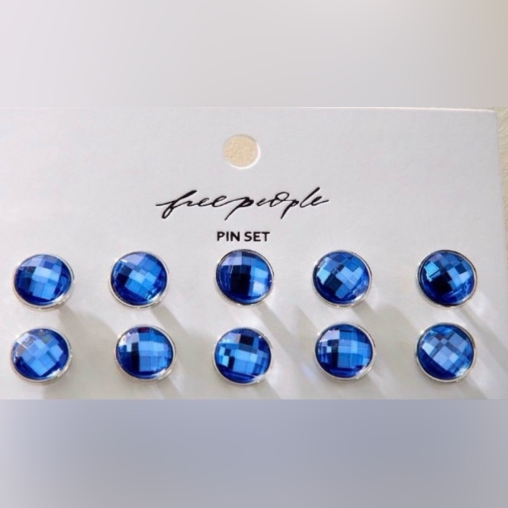 Free People Sapphire Blue Checkered Pin Set